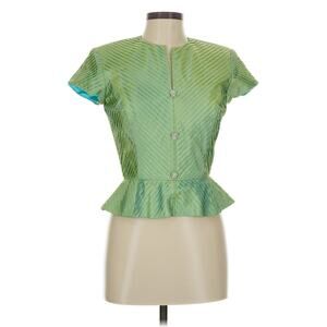 VTG Lillie Rubin Green Peplum Satin Short Sleeve Top 8